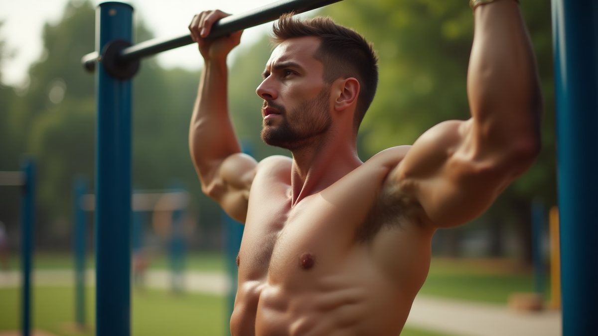 Athlete mid bar muscle-up transition showing the explosive pull and false-grip turnover