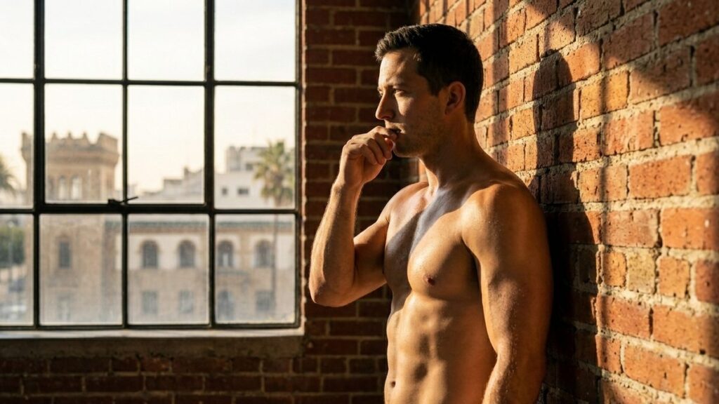 Lean muscular athlete showing the calisthenics physique — built without weights.