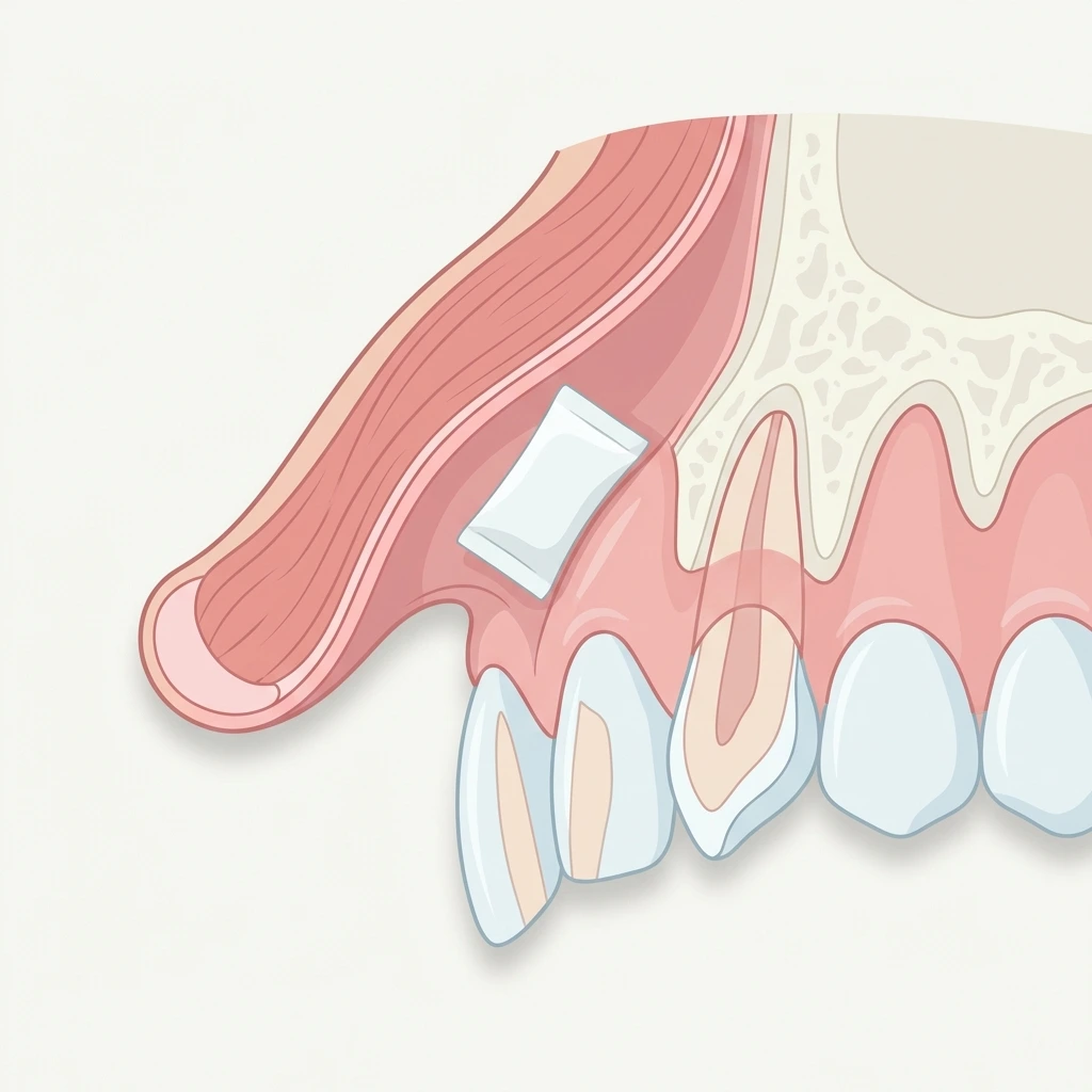 Cross-section showing correct caffeine pouch placement between upper lip and gum