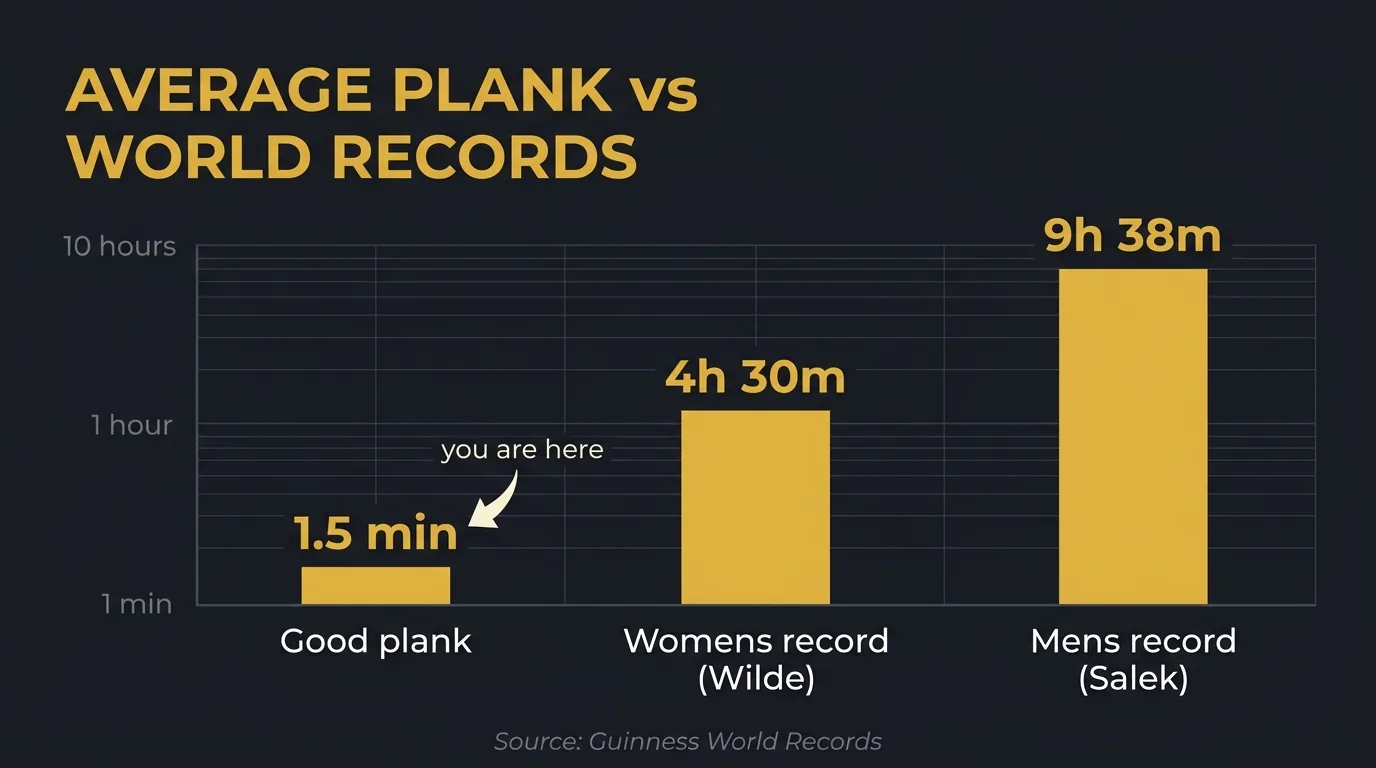 Bar chart comparing an average 90-second plank to the men's and women's plank world records