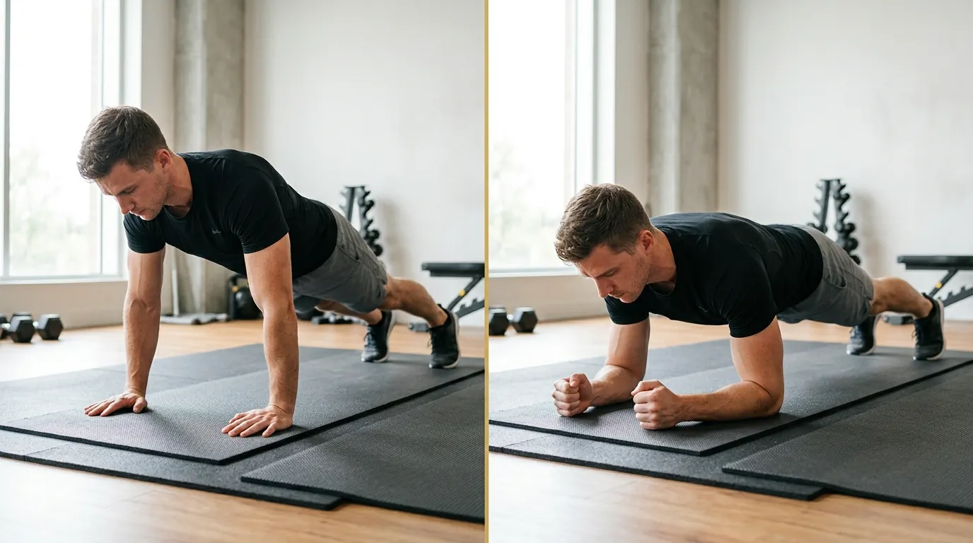 Side-by-side comparison of straight-arm plank and forearm plank positions