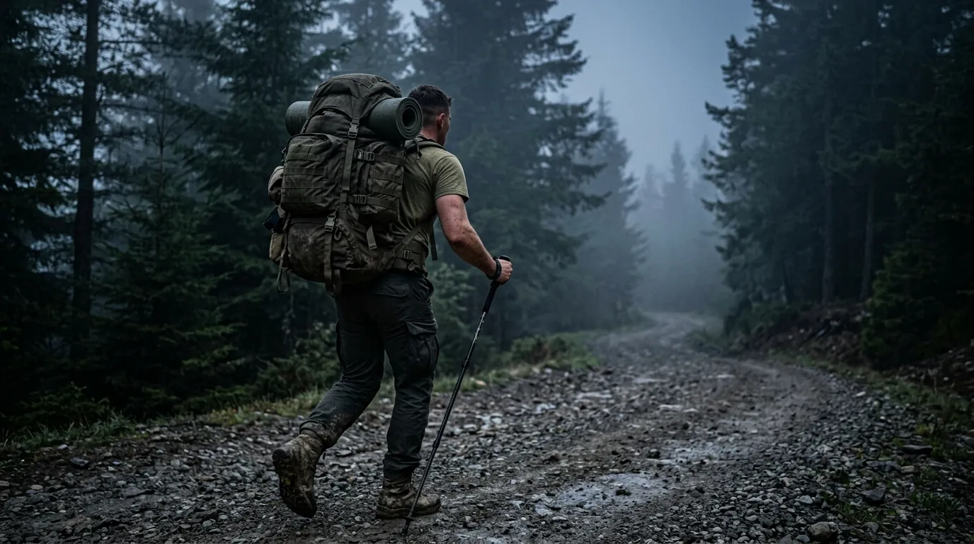 Weighted ruck march session in an army ranger workout plan