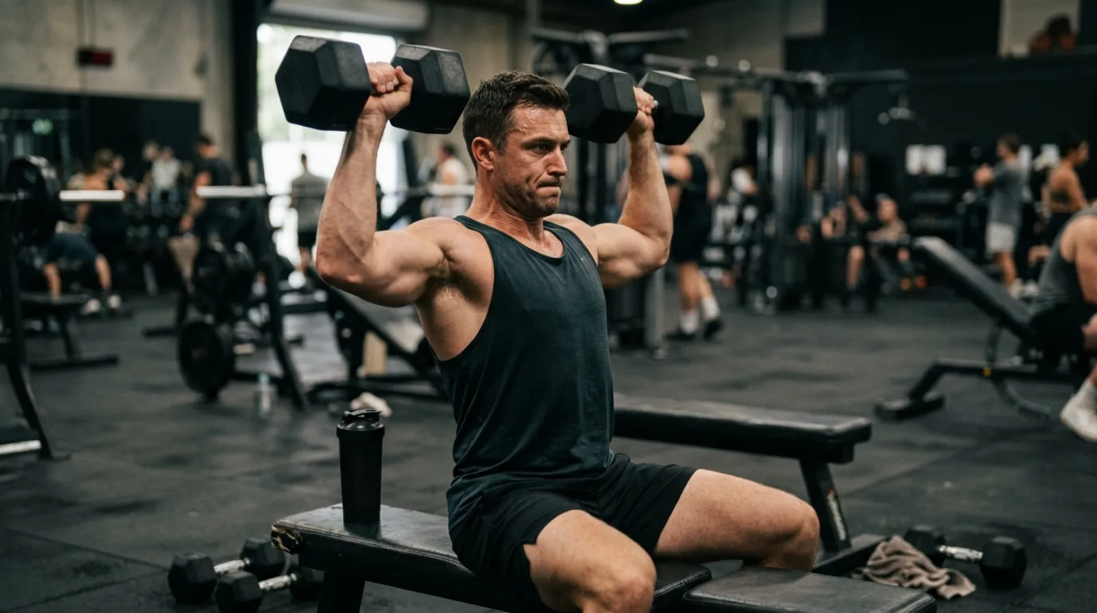Lifter testing a non-stimulant pre-workout during a shoulder workout