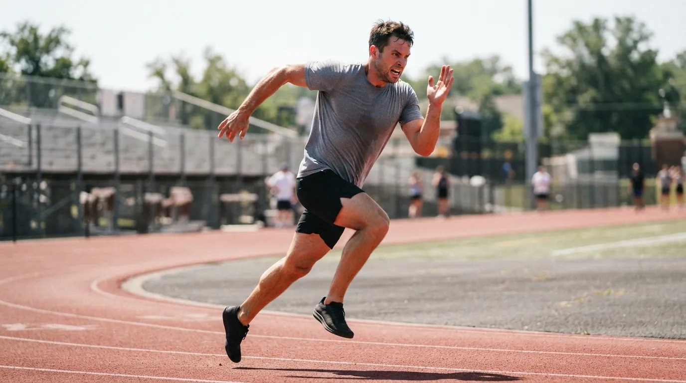 Runner sprinting during the 1.5-mile run portion of the border patrol PT test