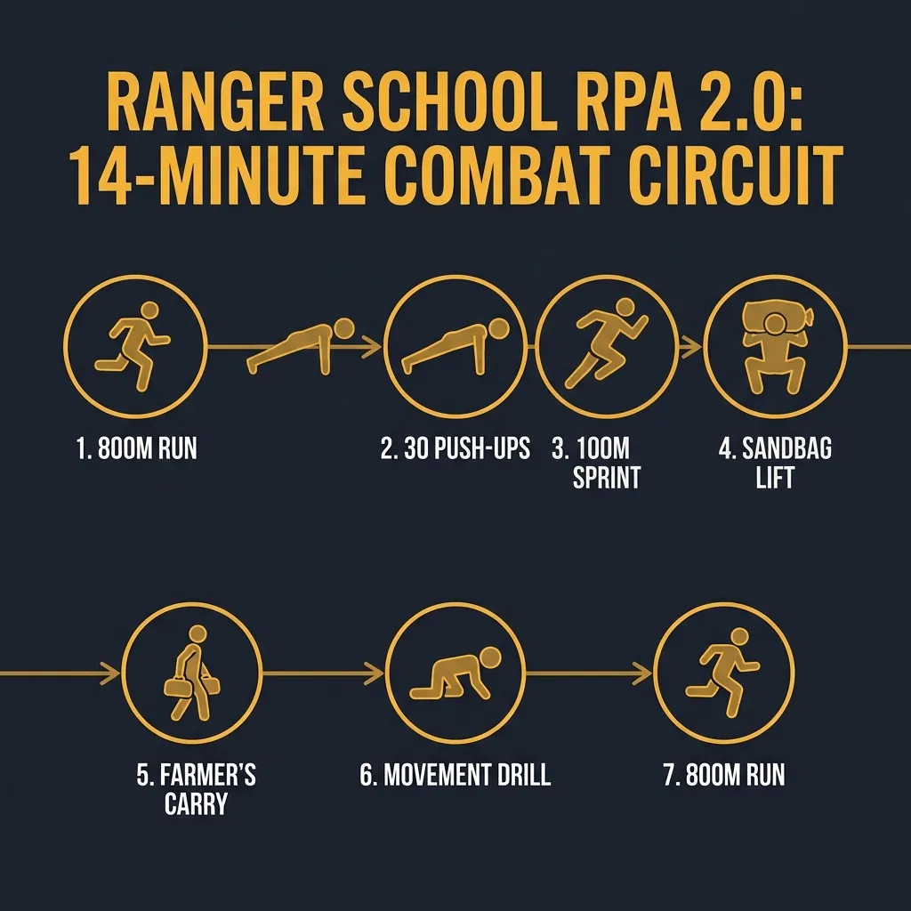 Diagram of the Ranger School RPA 2.0 14-minute combat circuit sequence