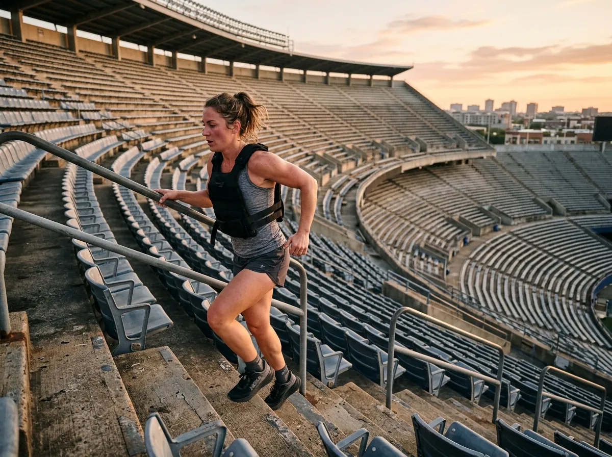 Outdoor stadium stair training session from an 8-week CPAT training plan