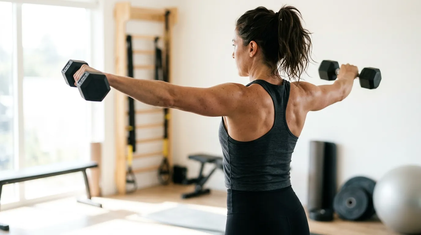 Correct dumbbell lateral raise form, a key dumbbell shoulder exercise