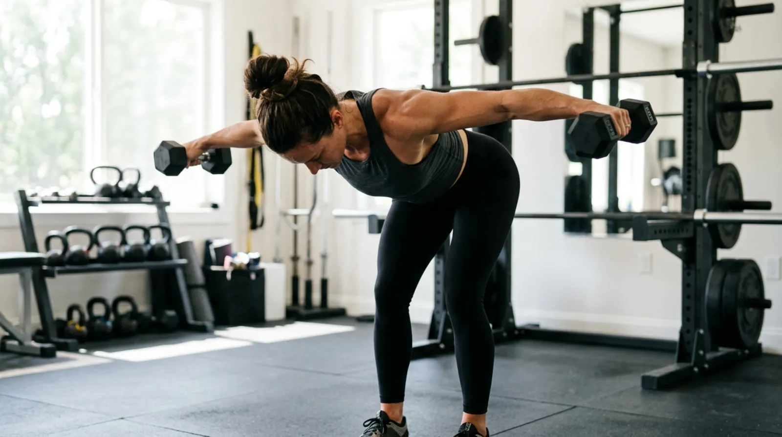 Bent-over rear delt fly form for the rear deltoids