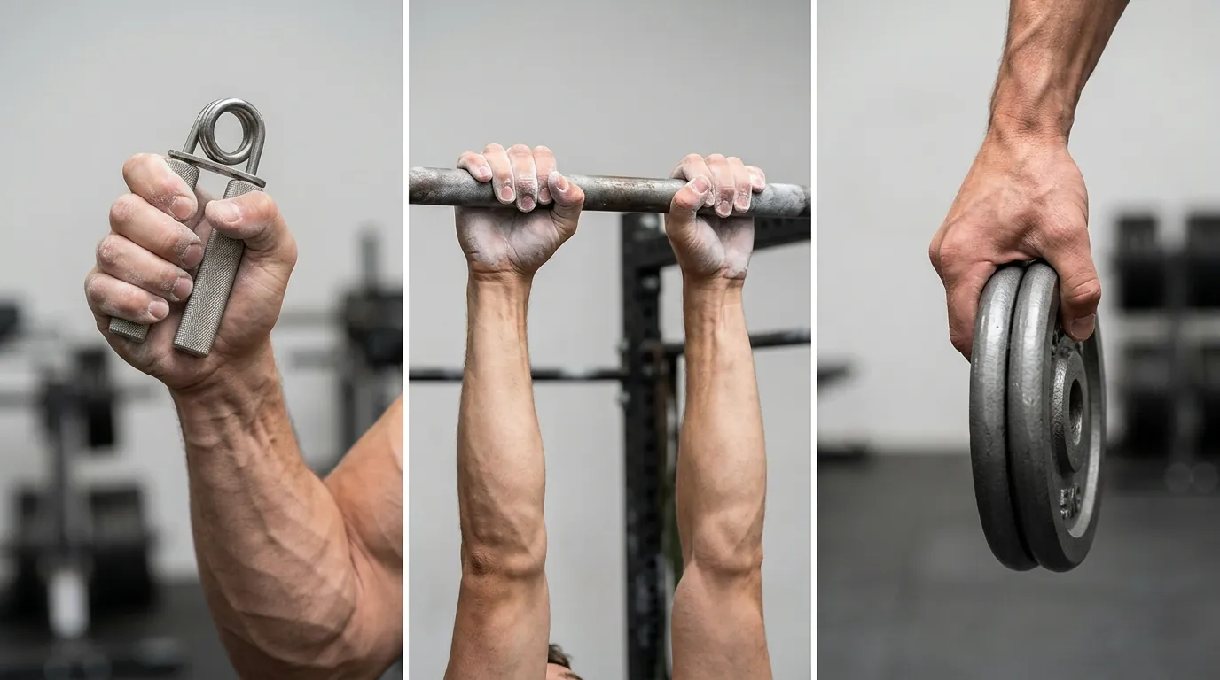 Three types of grip strength: crush grip, support grip, and pinch grip exercises compared