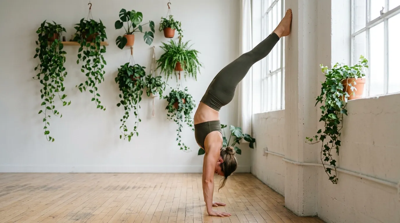 Chest-to-wall stage of a handstand progression