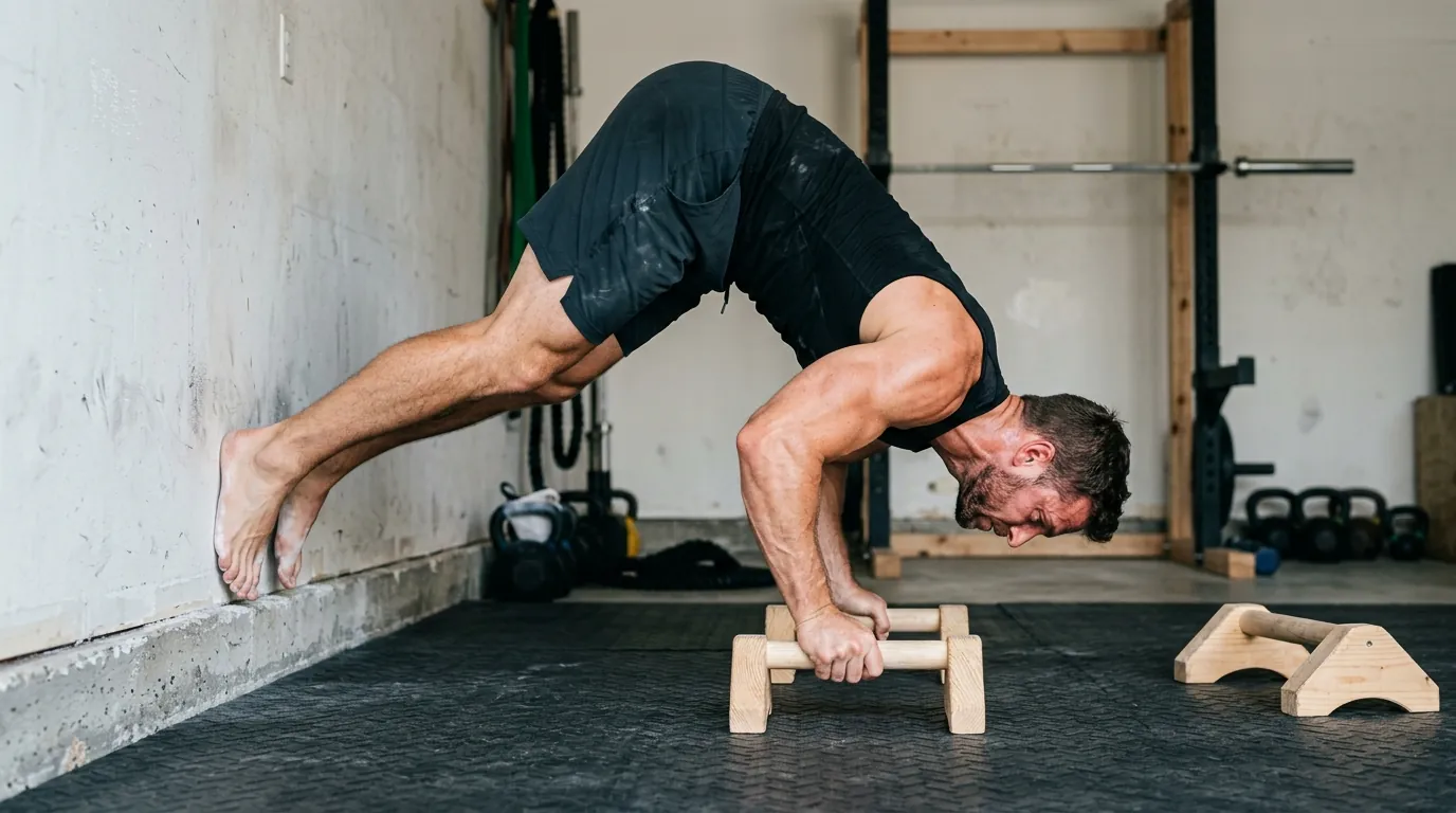 Pike-to-wall handstand progression drill for the inverted push-up