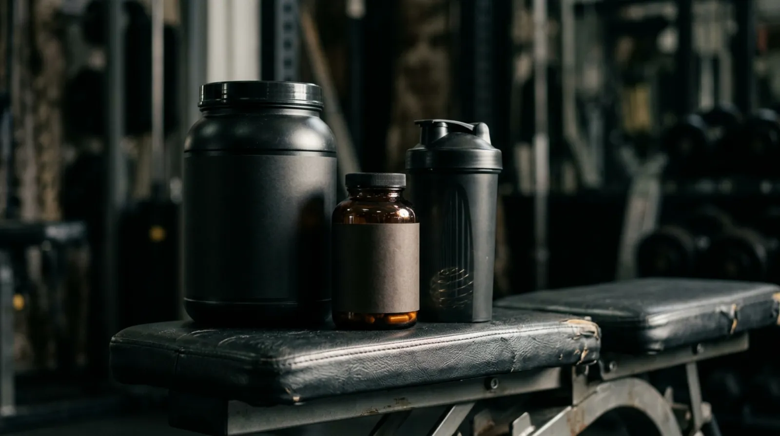 Pre-workout tub and capsule bottle representing a combined stack