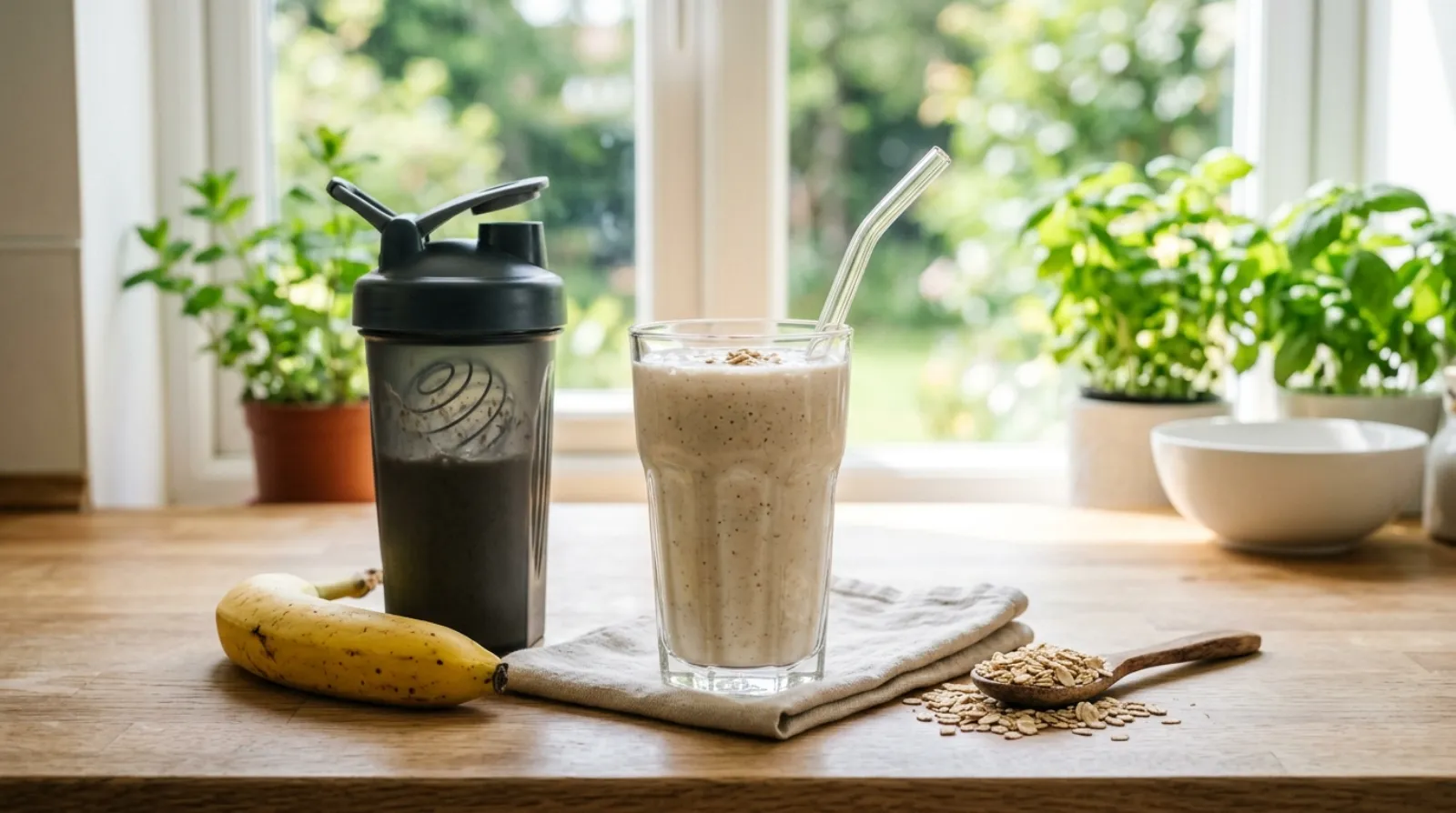 Blended pre-workout protein shake recipe in a glass