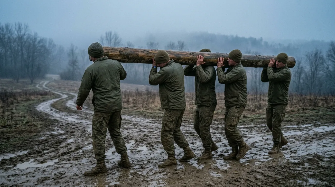 Team log carry during a special forces training program selection event