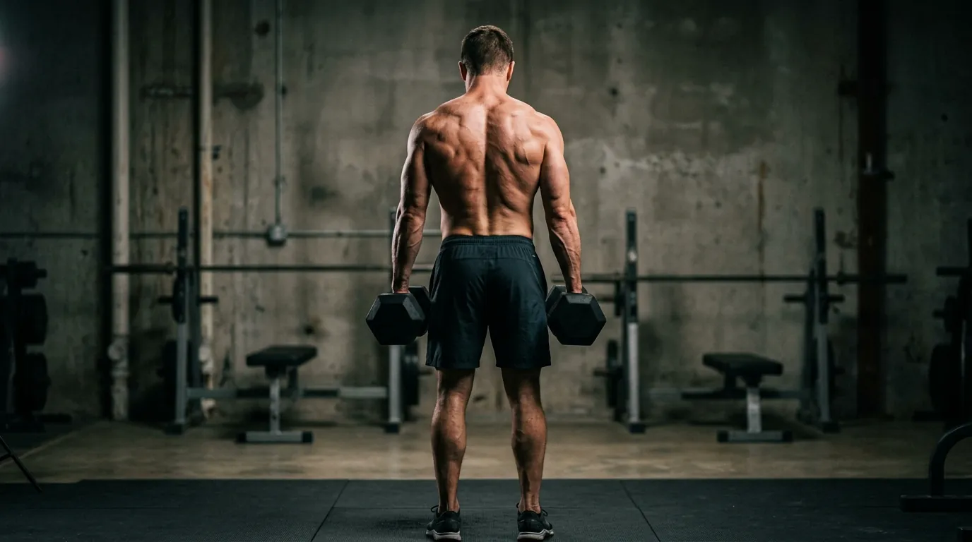 Lifter performing a barbell shrug demonstrating upper trapezius exercises