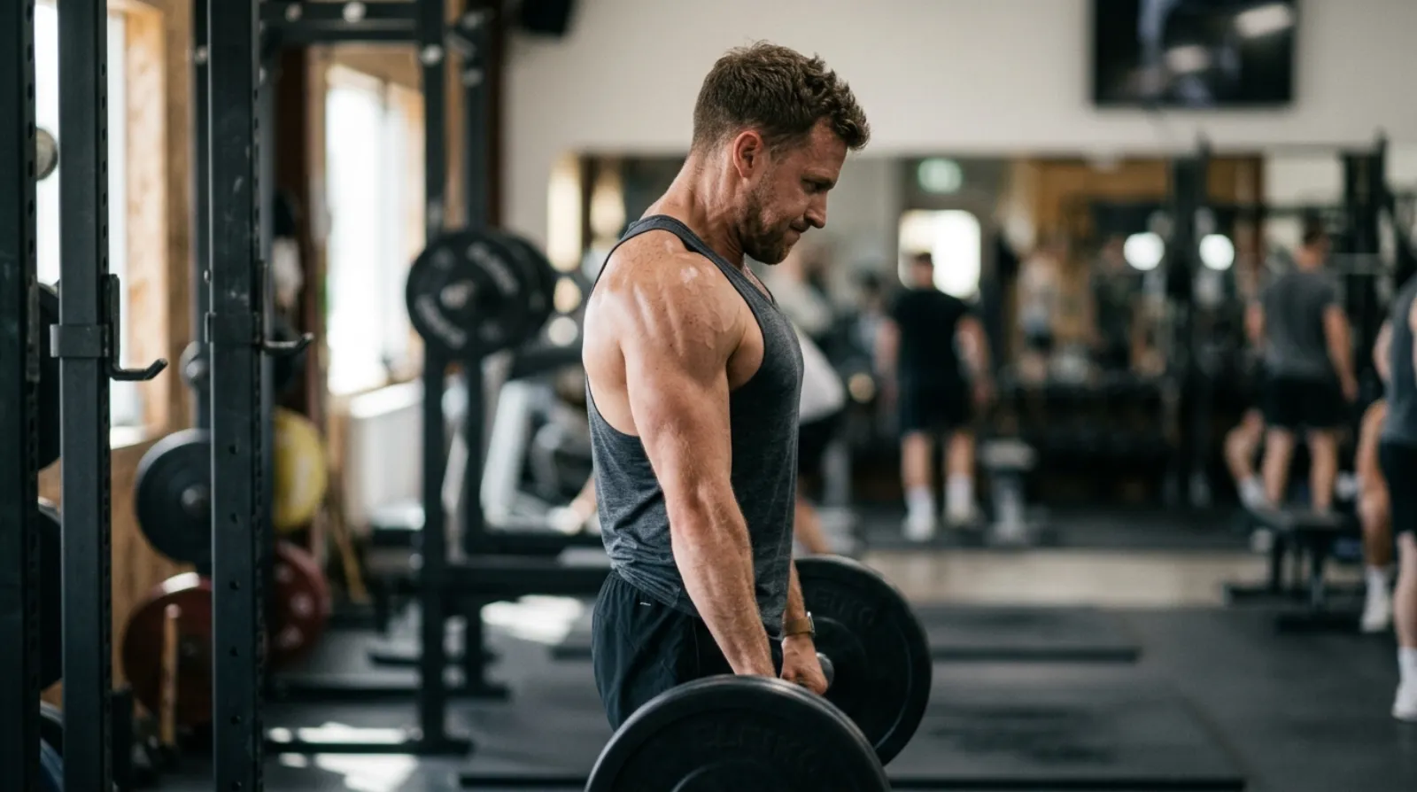 Shrug hold demonstrating trapezius contraction for a self-assessment