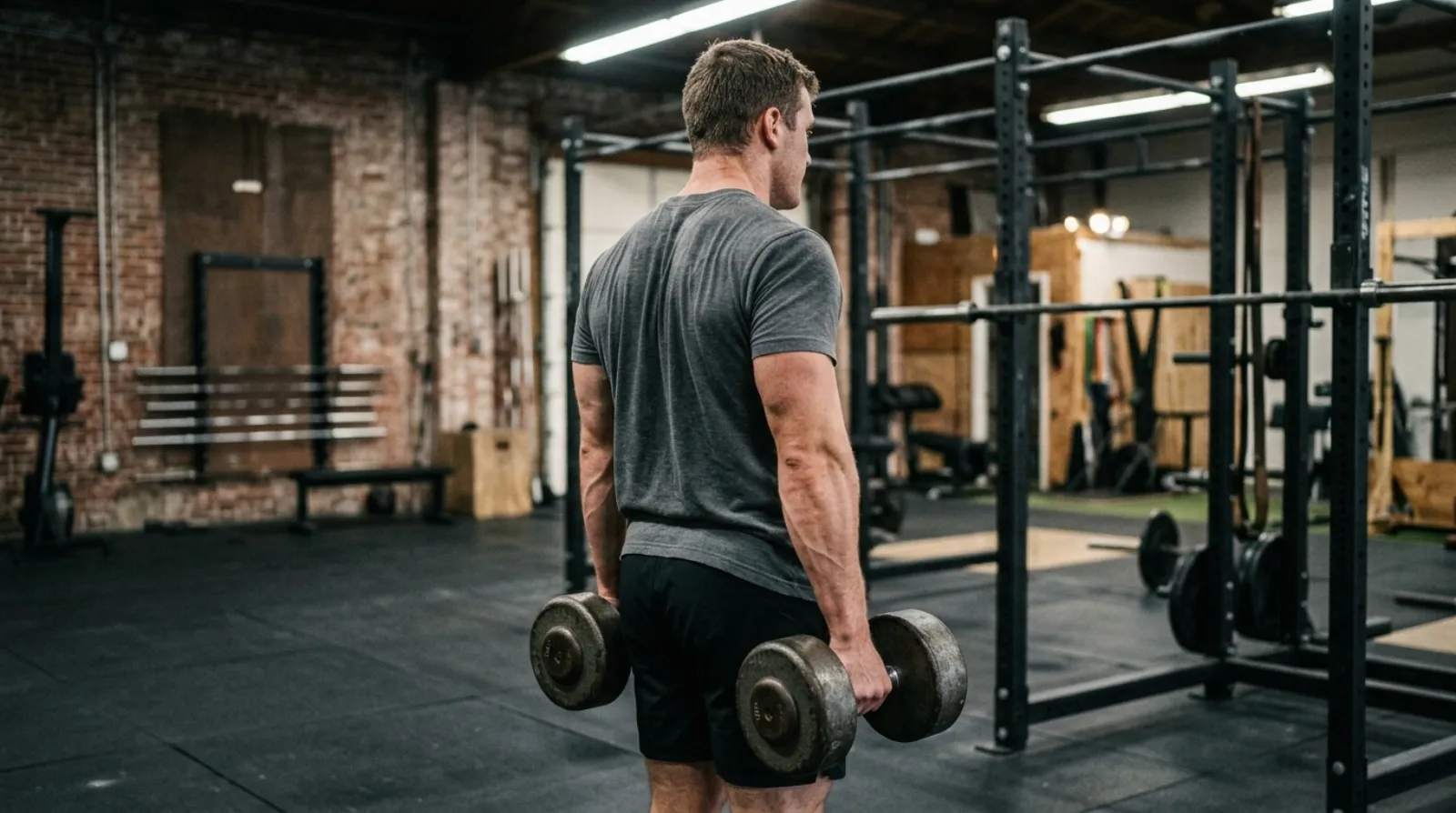 Dumbbell shrug targeting the upper trapezius