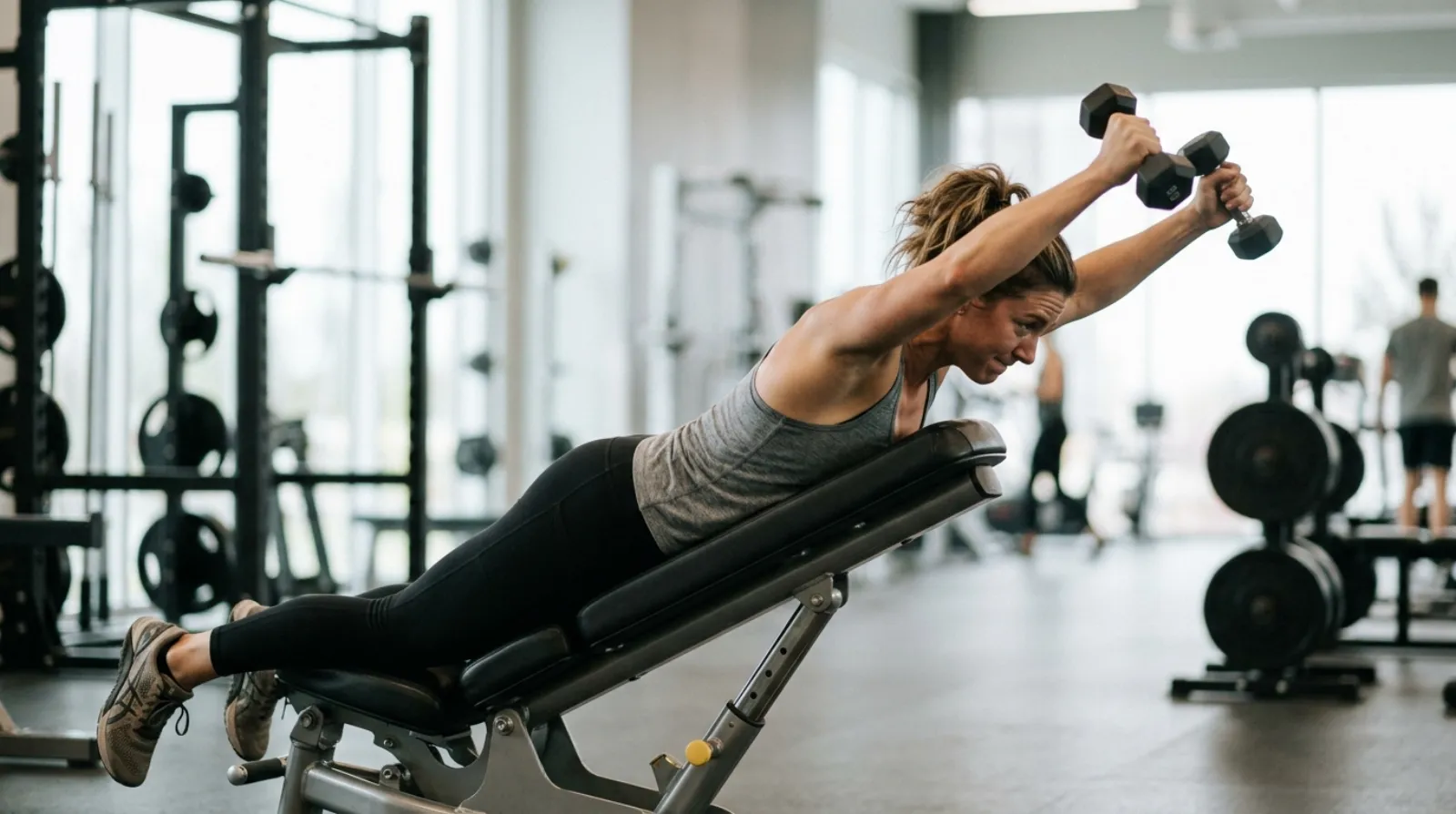 Prone Y-raise on a bench for the middle trapezius