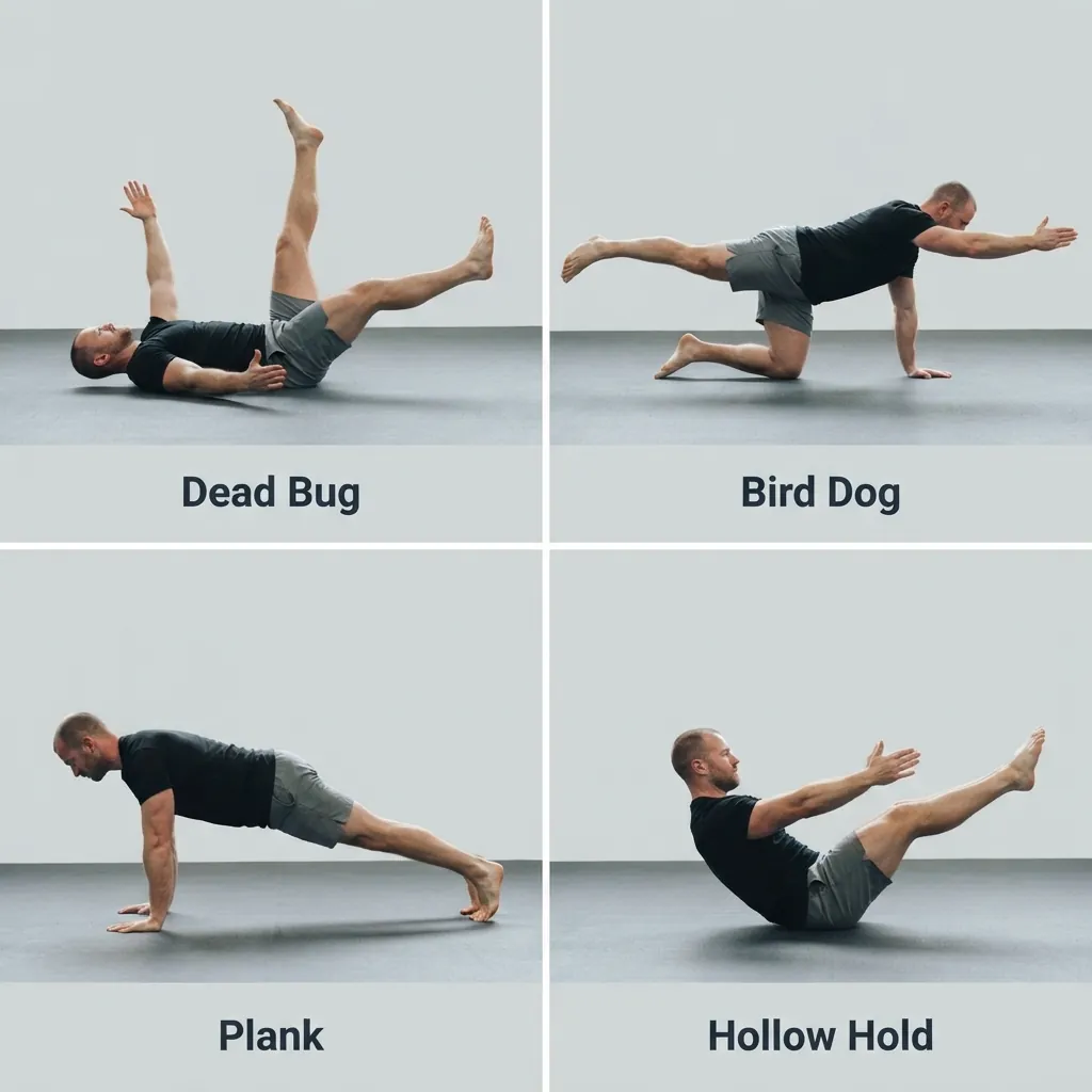 Comparison of dead bug, bird dog, plank, and hollow hold exercise positions