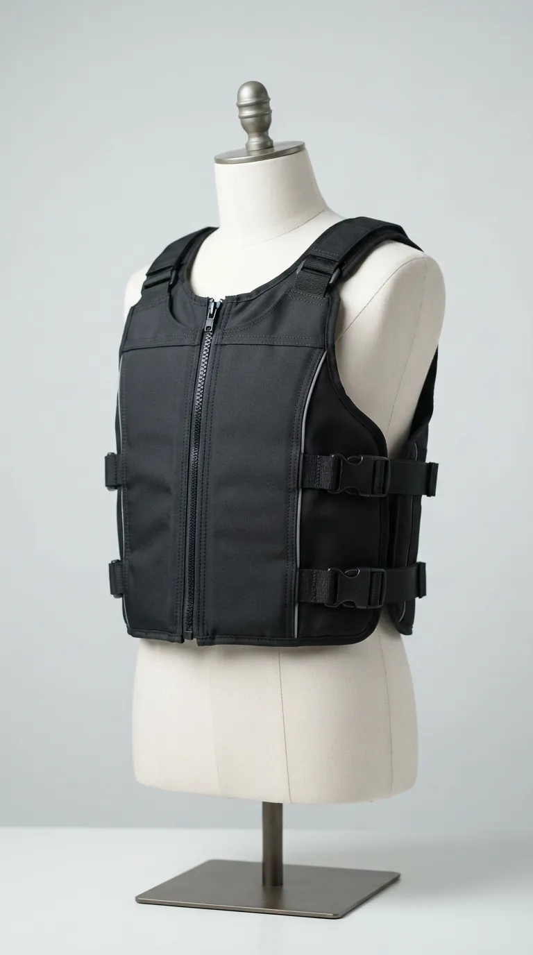 Weighted vest on mannequin showing proper strap adjustment and snug torso fit