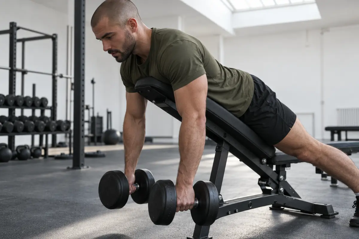 Side view of dumbbell row muscles worked showing bottom and top positions of one-arm row