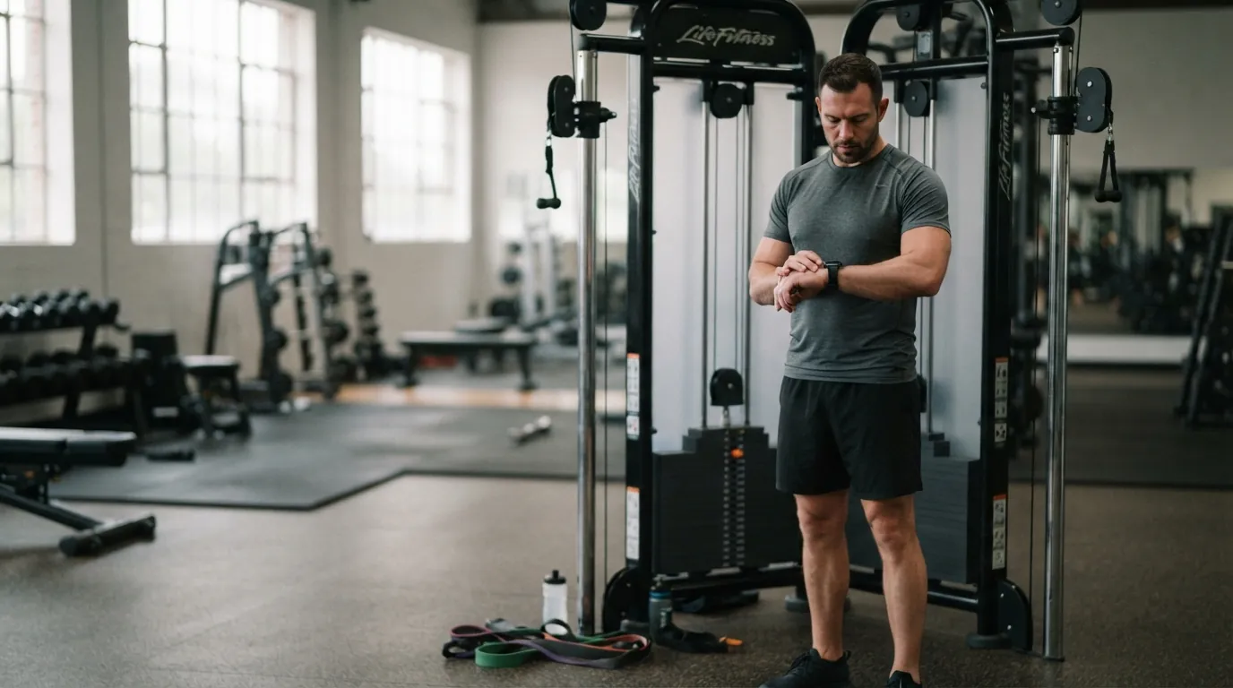Man checking his watch while using heart rate zones for working out